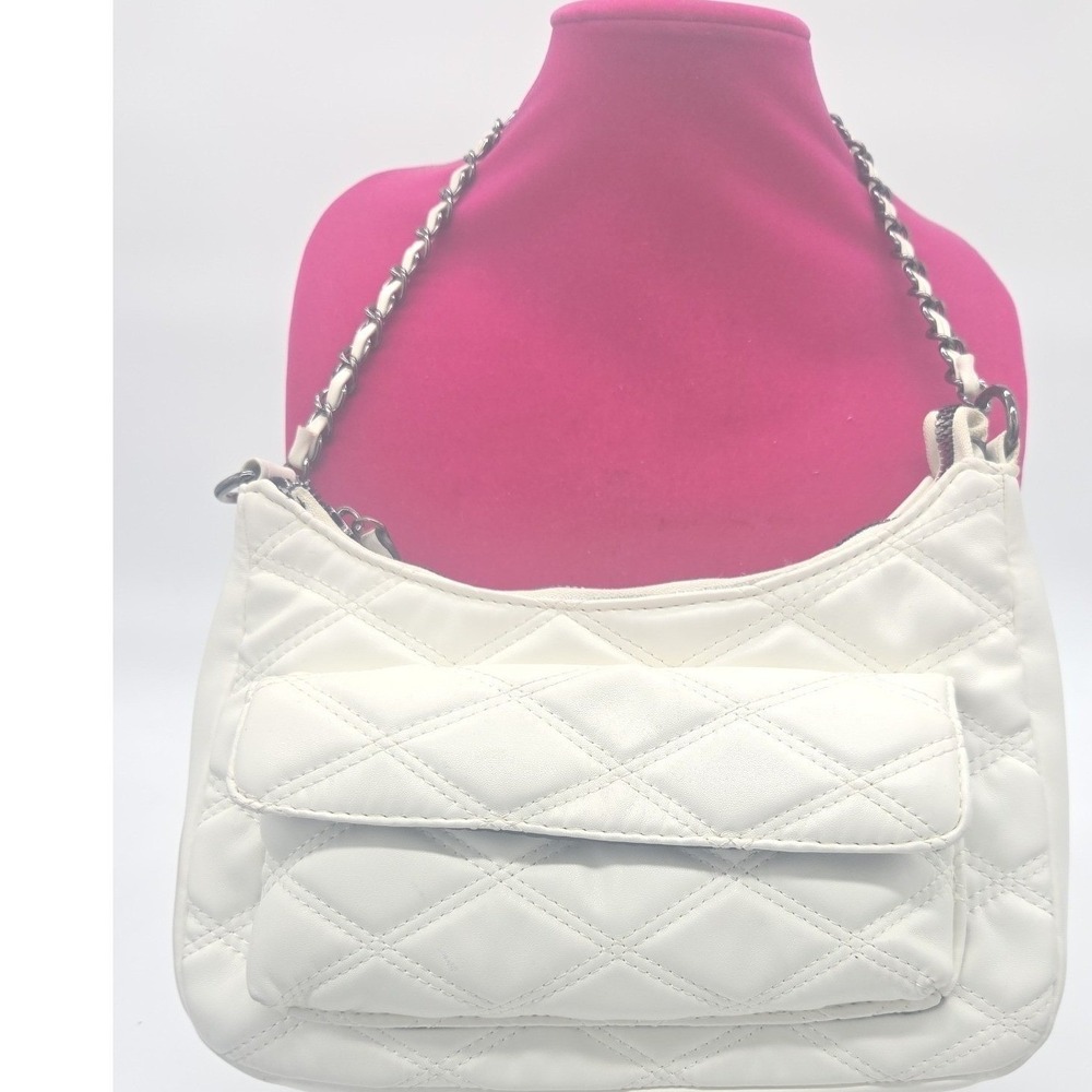 LOUME White Quilted Shoulder Bag with Chain